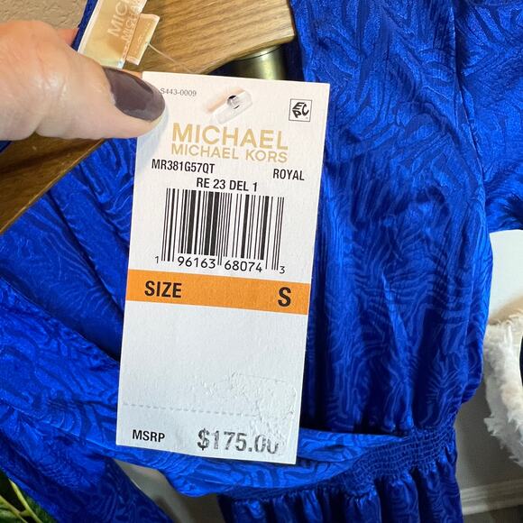Michael Kors Royal Blue V Neck Satin Effect Midi /Maxi Dress Size S NWT - Picture 6 of 6